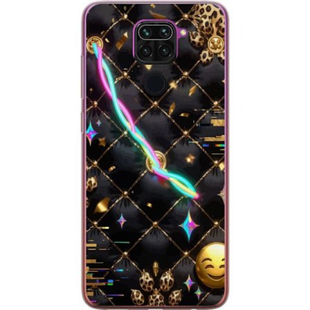 Yhteensopiva Puhelinkuori Xiaomi Redmi Note 9 Ylellinen abstrakti kuvio, jossa on neonviivoja, kultaa ja leopardiyksityiskohtia