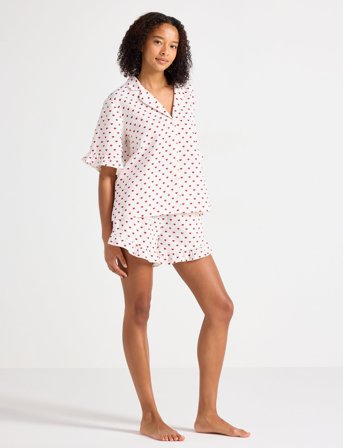 Lindex Pyjama Shortsset Seersucker - Red - XXL