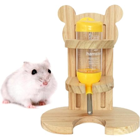 Lille drikkedunk til dyr med justerbar stander og krog, lækagesikker dispenser, egnet til hamstere, marsvin og gerbiler.