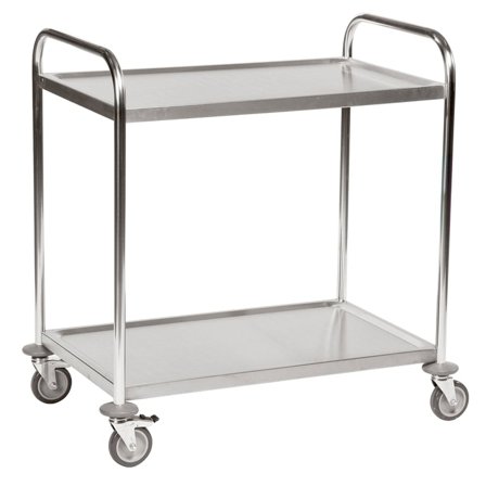 Rostfri hyllvagn, 2 hyllplan, 910x590x940 mm, max last 100 kg