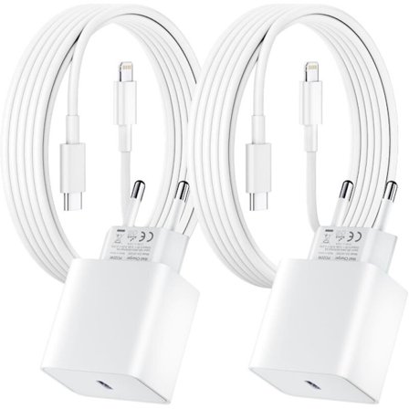 2-pack snabbladdare för iPhone, 20 W PD USB-C-strömadapter med 2 m USB C till Lightning-kabel för iPhone 14/14 Pro/13/13 Pro/13 Pro Max/13 Min