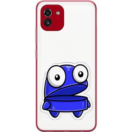 Kompatibel Mobilcover til Samsung Samsung Galaxy A03 Blå tegneseriefigur med åbent udtryk og store øjne i sjov illustration