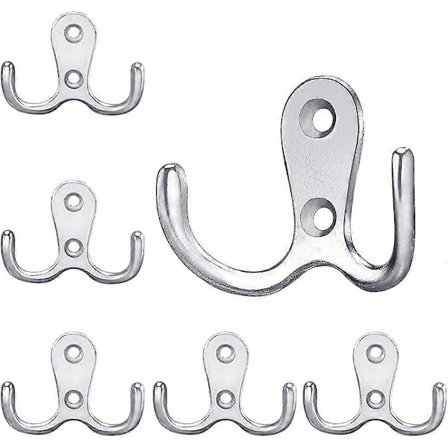 Knager Sølv, 6 stk. Garderobeknager Vintage med Skruer, Metal Dobbeltknager Vægknager, Knager Væg til Bad, Køkken (Sølv, 6 stk.)