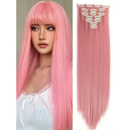 24 tum 16 klipp i hårförlängningar Lång rak frisyr Syntetiskt blond svart hårstrån Värmebeständigt löshår