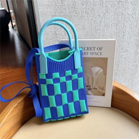 Ketju Olkalaukku Crossbody Laukku Naisten Neulottu Käsilaukku SININEN blue