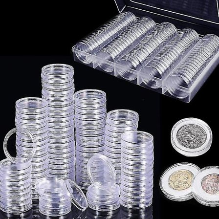 100 stk. Plastikmøntkapsler Møntsamling Med Opbevaringsboks Til Møntsamling