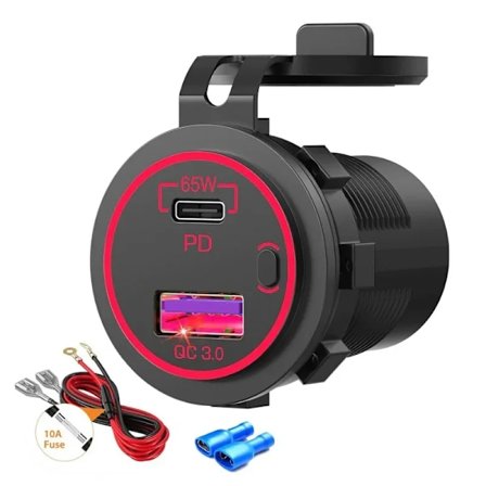NY 12V/24V USB-uttag Laptopladdning 83W Billaddare Uttag 65W PD Typ C & 18W QC 3.0 med Voltmeter Strömuttag för Marine RV