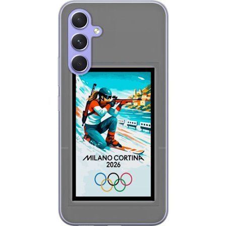 Kompatibelt Mobildeksel til Samsung Galaxy A54 Retroplakat Cortina Milano 2026 med fjell, vintersportsutøvere, italienske trikolor, Milano-katedralen