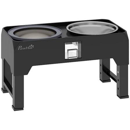 Justerbar, hævet hundeskål med 2 skåle i rustfrit stål