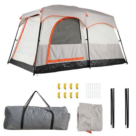 COSTWAY Familie Camping Telt 2 Stykker til 4-6 Personer - Dobbelt Tag - Vindbestandige Mesh Vinduer - Grå Transporttaske