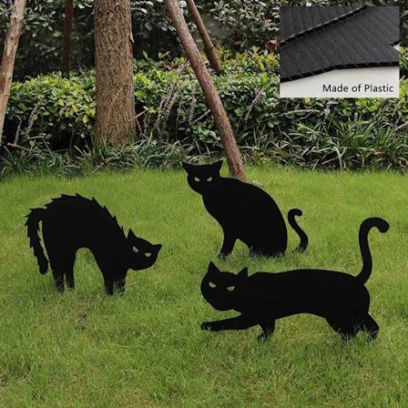 Creative Acrylic Garden Stakes Black Cat Silhouette Art Ornament Halloween Decoration for Garden Courtyard Lawn