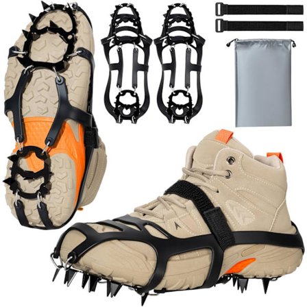 Steigeisen til sko og støvler, 18 pigge isklampere til kvinder og mænd, trækkraft is- og snegreb med legeret stålpigge, kraftig skridsikker 