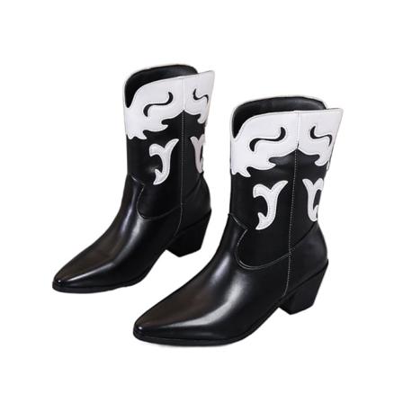 Damblock Vinterskor Patchwork Pointy Toe Cowgirls Booties