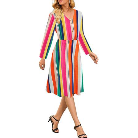 Klänning Blommönster Höst Dam Långärmad Midi Large Storlek E