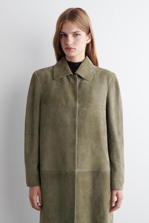 COS Women's Cappotto Lungo In Pelle Scamosciata Con Colletto in Verde