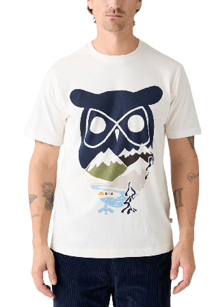 Knowledge Cotton Apparel Front Print T-Shirt T-shirts Herr Beige L