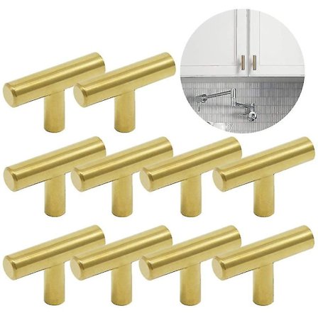 10 Pieces Gold Stainless Steel T-shaped Kitchen Handle Single Hole Gold Furniture Handles Can