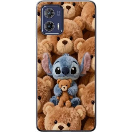 Kompatibel Mobilcover til Motorola Moto G73 Stitch omgivet af brune teddybjørne med en lille teddybjørn i armene i en sød og hyggelig kawaii-design