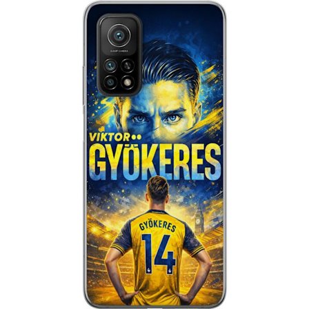 Yhteensopiva Puhelinkuori Xiaomi Xiaomi Mi 10T Pro 5G Viktor Gyökeres jalkapallojuliste keltaisella ja sinisellä värimaailmalla, dramaattinen stadi