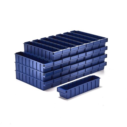 Aufbewahrungsbox DETAIL, passend für 7 Trennwände, 500x115x100 mm, blau, 32er Pack