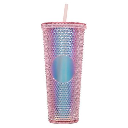710 ml Bærbar Studded Tumbler med Låg og Sugerør Iskaffe Kopper Dobbeltvægget Glat Kop DDW