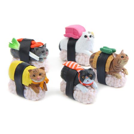 5 st tecknad miniatyr Kawaii Sushi för kattfigur Mini för docka Fairy Garden