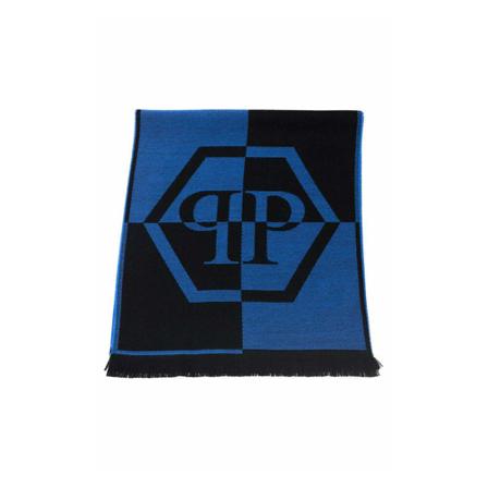 Philipp Plein, Blue Wool Scarf Blauw, Heren, Maat:ONE Size