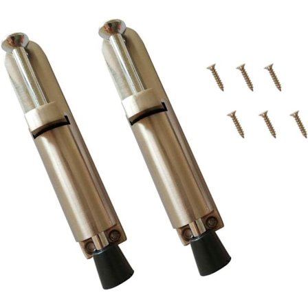 2 Dørstoppere Stopper Blokker Rustfritt Stål Med Fjær + Skruer