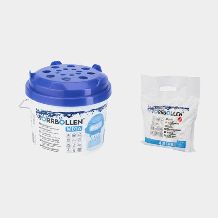 Kosteudenpoistaja Torrbollen MEGA, tehoalue jopa 40 m², uudelleentäytettävä + 4 kuivauspatruunaa (4 x 450 grammaa)
