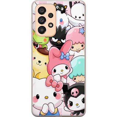 Yhteensopiva Puhelinkuori Samsung Galaxy A33 5G Tiheä kuvio suloisia hahmoja, joilla on suuret silmät eri väreissä ja ilmeissä LABUBU-tekstillä