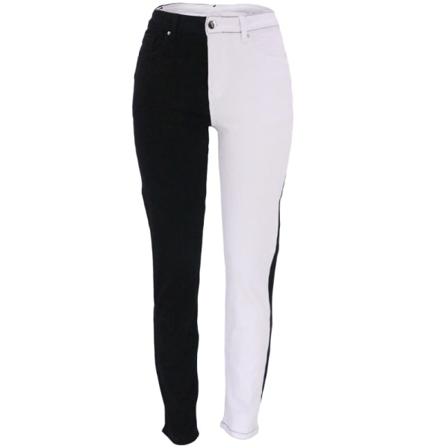Dam High Waist Tvåfärgad Color Block Jeans Rak Ben Sträckig Denim P