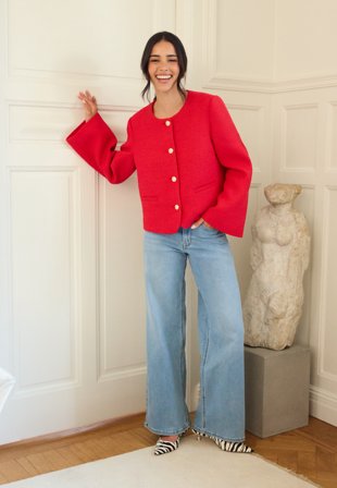 Chiara Forthi - Wide Sleeve Bouclé Jacket - Red - Kläder - - Bubbleroom