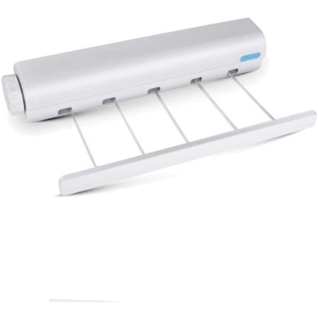 Inntrekkbar klesvask i plast, automatisk teleskopisk tørkestativ, veggmontert klesvaskline for innendørs og utendørs (5 tau) hvit