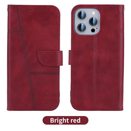 Fodral för iPhone 13pro rött kalvmönster kortplats plånbok stativ anti fall