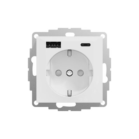Elko EKO30139 Ladekontakt renhvit, med USB A+C, Strømbrytere & vegguttak