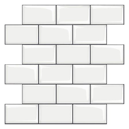 Klistremerker til veggfliser på bad, tykkere, selvklebende fliser til kjøkken, dusj, pluss selvklebende versjon, 12*12 tommer hvit med grå fugemasse