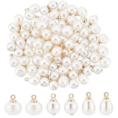 90 stk. Imitasjon Perle Charms Faux Perle Anheng Charms med Gullbelagt Messingløkke Kremhvite Perler Anheng for Dinglende Øredobber Halskjede Armbånd