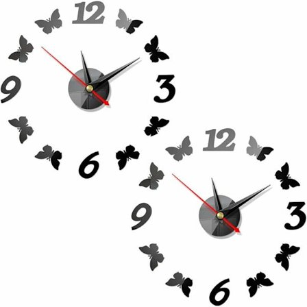 Sommerfugl vægur Moderne lydløs akryl ur DIY sommerfugl vægklistermærke Kreativ 3D vægur Hjemmekontor dekoration (2stk)