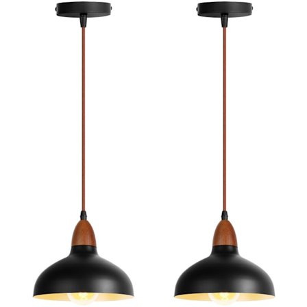 Vintage industriell taklampa rustik ljuskrona justerbar inomhus hängande lampa 19CM svart 2 st