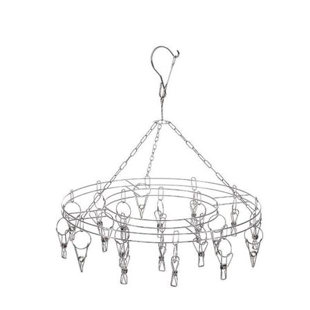 1 stk. Rustfrit stål roterende sok eller undertøj tørrestativ, praktisk klemmetøj, 20 clips