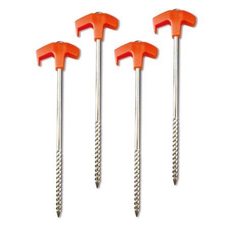 8 tuuman ruuvattavat telttavaarnat oransseilla päillä, tukeva ergonominen kahva, telttanaula retkeilyyn ja telttailuun