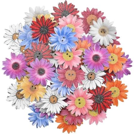 50 knapper 25mm Daisy træblomst træknapper blandede tilfældige mode syning scrapbooking dekoration DIY håndværk baby tilbehør