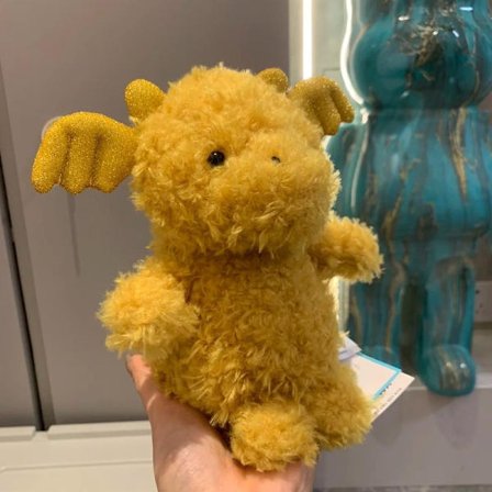 Jellycat kosedyr, mykt og komfortabelt, perfekt for barn, Valentinsdagsgaver, samleobjekter, krøllhåret liten gyllen drage 18cm