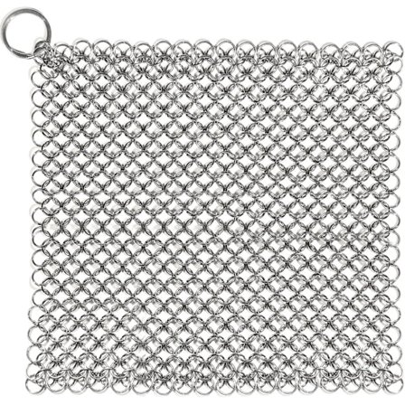 1 stk støbejernsrenser, rustfrit stålkædemaille-skrubbe, køkkenrengøringsværktøjer (7"x7" firkant) (4-D-W) (FMY)