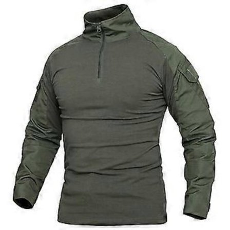 1/4 Dragkedja Kamouflage Långärmad Taktisk Skjorta Herr Utomhus Airsoft Paintball CP Militär Strids Skjorta S-5XL (XL armégrön)