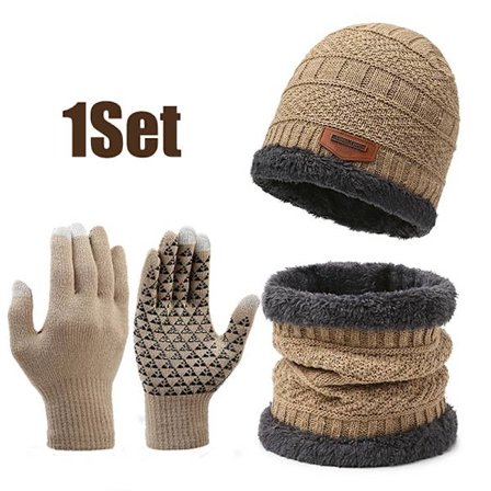 Winter Warm Cap Skjerf Hanske Menn Termisk vindtett fortykket Kni