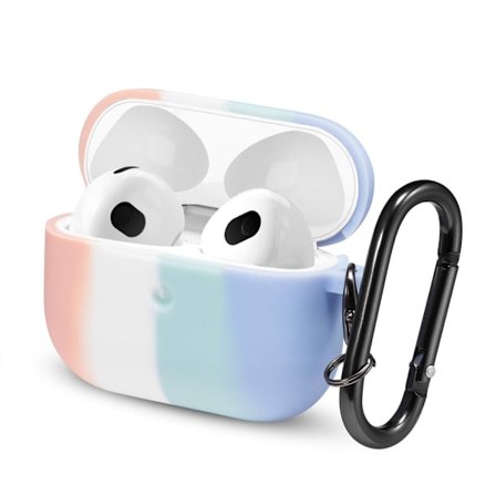 AirPods 3 silikonfodral med regnbågsfärgad gradient och karbinhake - Rosa / Blå
