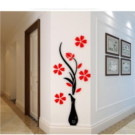 3D Blomster Vægklistermærker Vase Spejl Vægmalerier DIY Kunst Hjem Indretning Dekal Tapet S,100x40cm