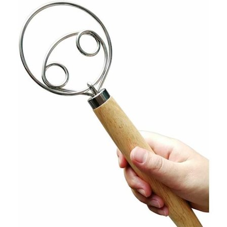 Rostfri dansk degvisp holländsk stil brödsås handmixer med trähandtag köksbakningsverktyg-