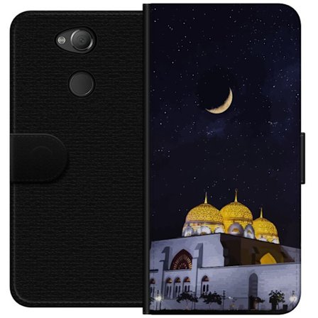 Kompatibel Tegnebogsetui til Sony Xperia XA2 Stjerneklar nat med gyldne kupler og halvmåne over oplyst moské